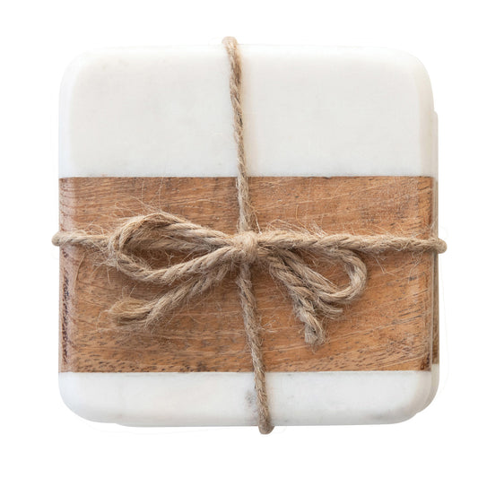 Marble and Acacia Wood Coasters