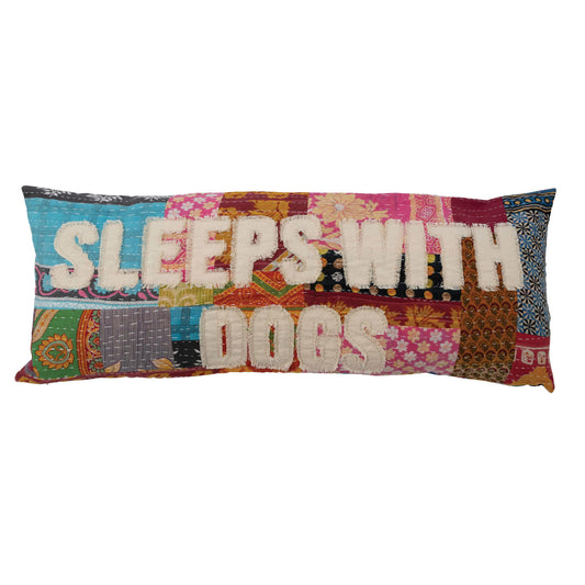 Vintage Kantha Patchwork Lumbar Pillow