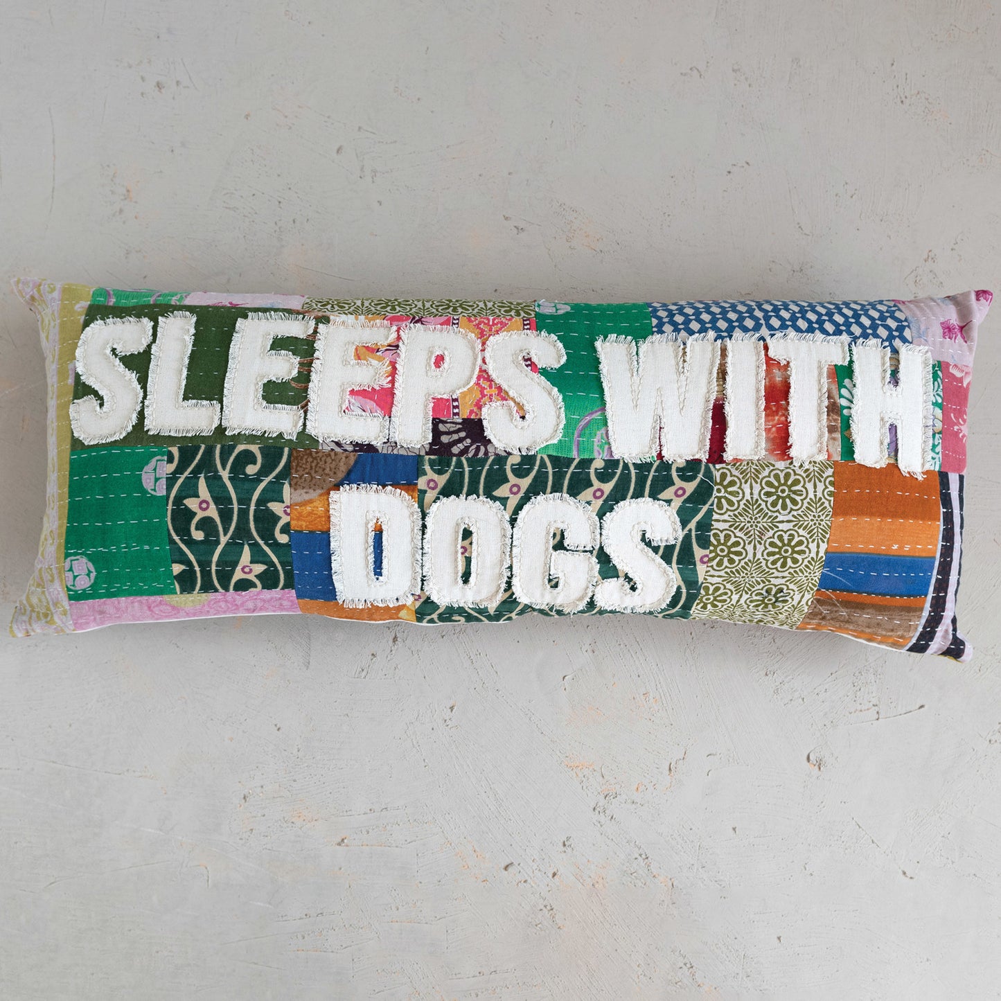 Vintage Kantha Patchwork Lumbar Pillow