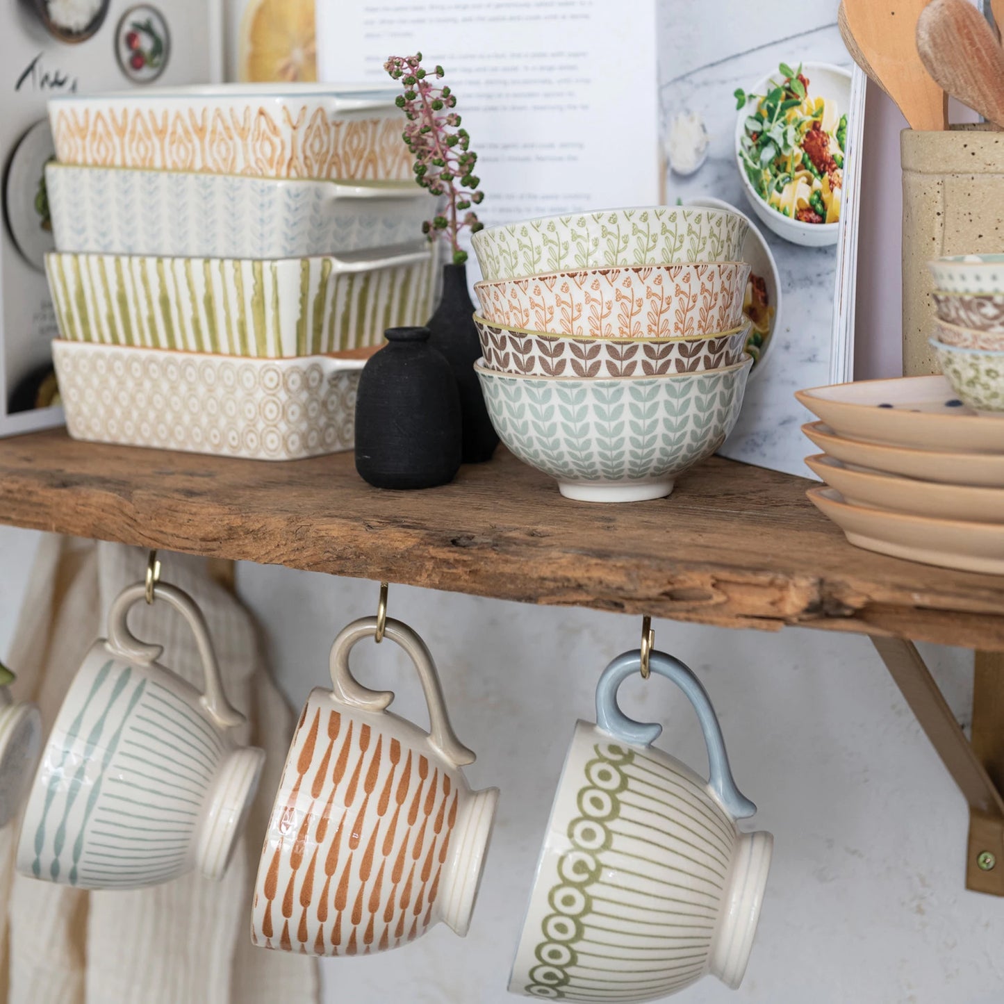 Stoneware Bowl w/ Pattern, 4 Colors