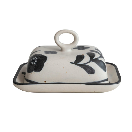 Hand-Painted Stoneware Butter Dish