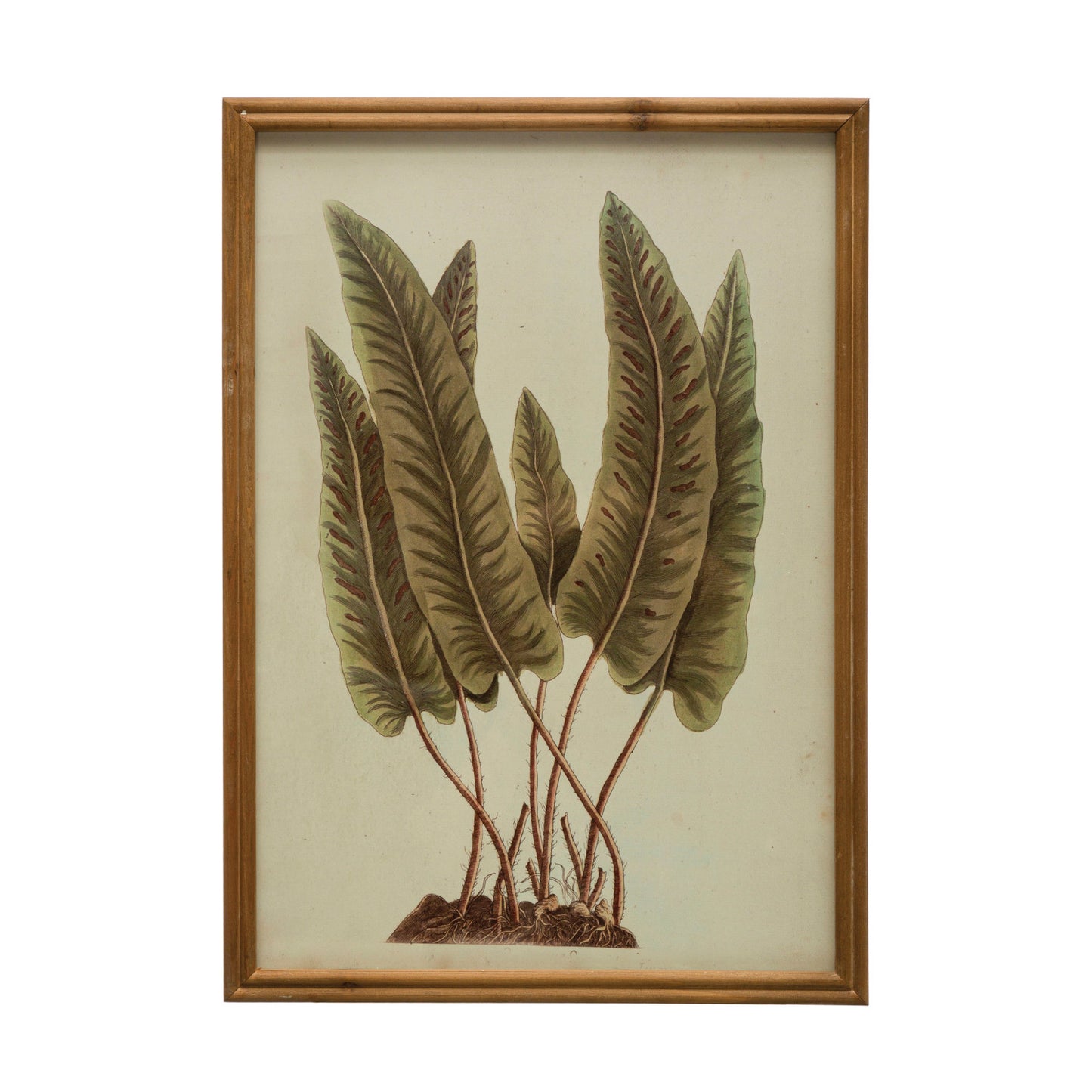 Wood Framed Glass Wall Décor w/ Leaves, White & Green