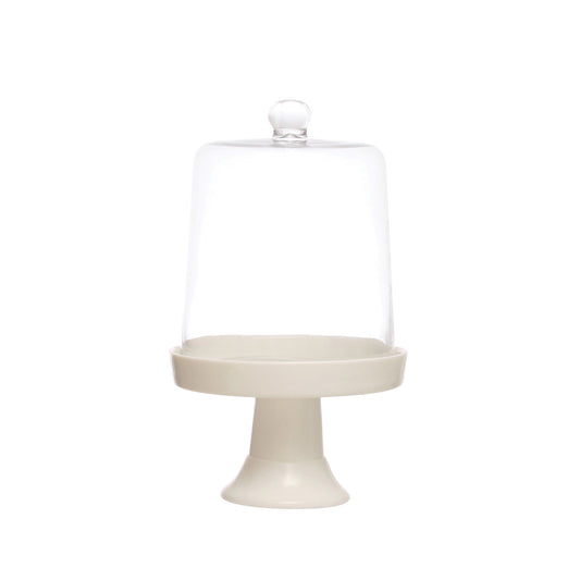 Glass Pedestal w/ Cloche, White, Set of 2