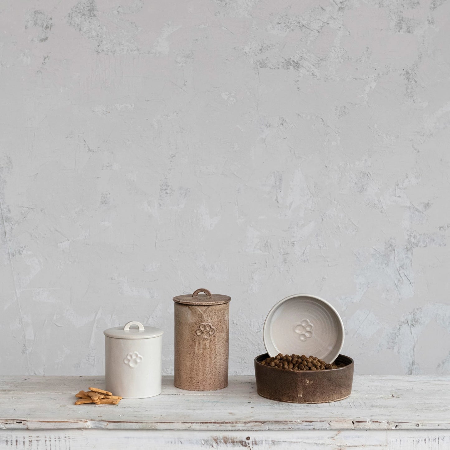 Debossed Stoneware Pet Bowl w/ Paw Print