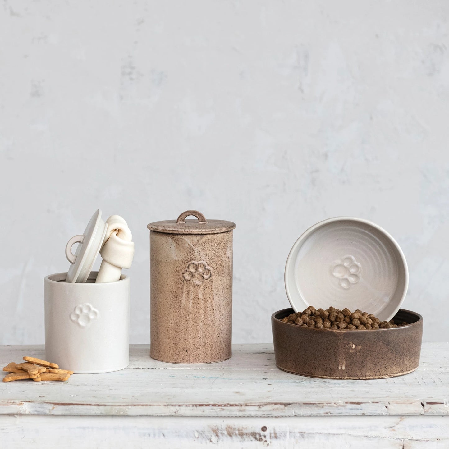 Debossed Stoneware Pet Bowl w/ Paw Print