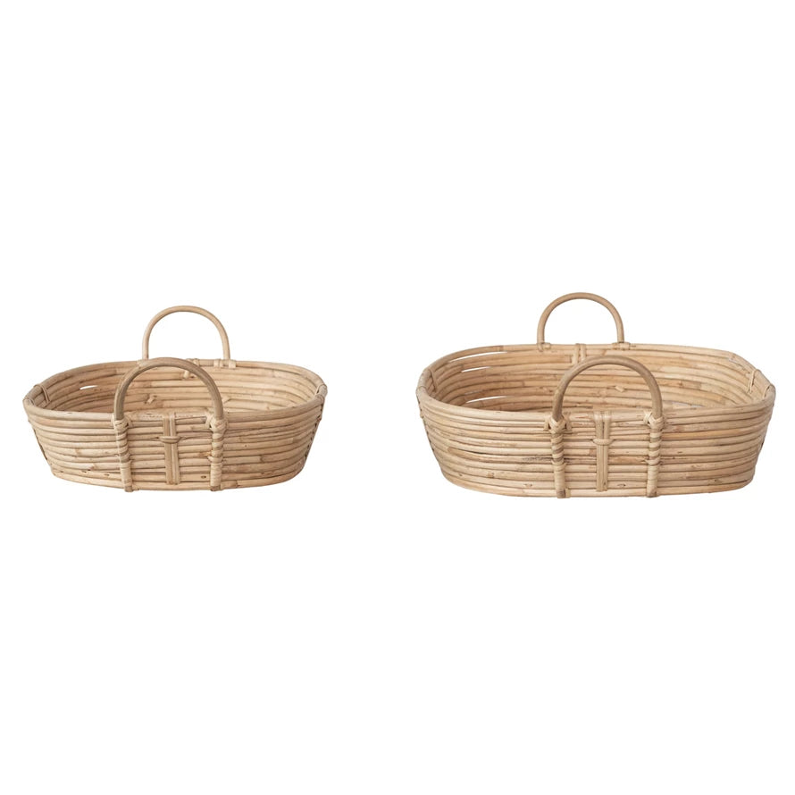 Hand-Woven Rattan Tray w/ Handles