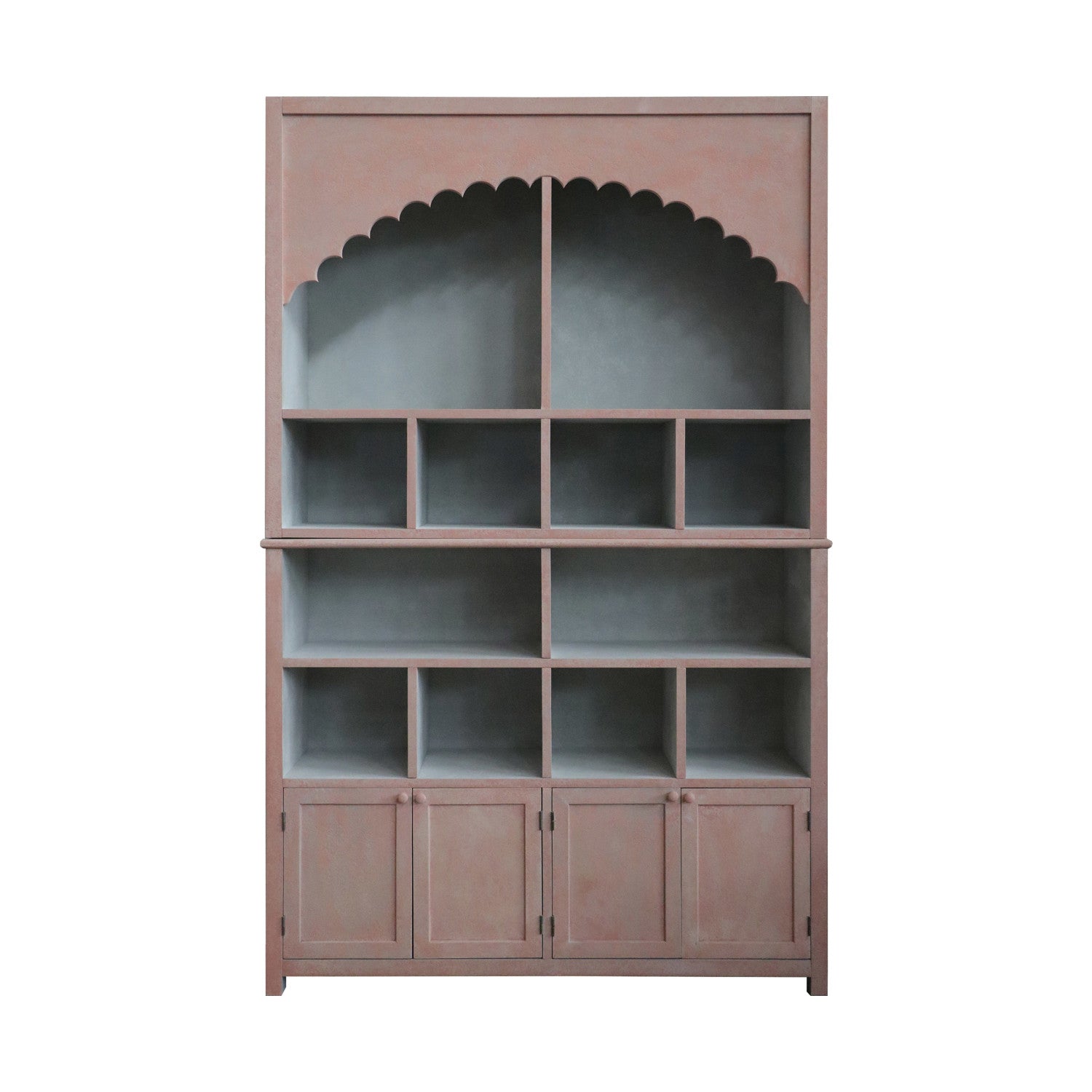 Wood & MDF Cabinet w/ Scalloped Edge, 14 Compartments & 4 Doors, KD