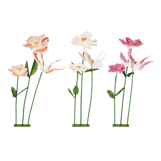 Paper Flowers w/ Stand, 3 Colors