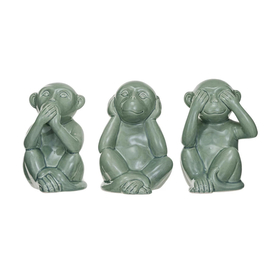 Set of Stoneware Hear/Speak/See No Evil Monkeys