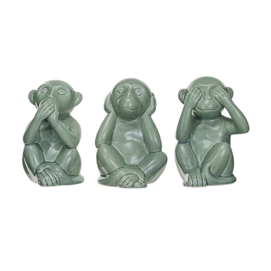 Set of Stoneware Hear/Speak/See No Evil Monkeys
