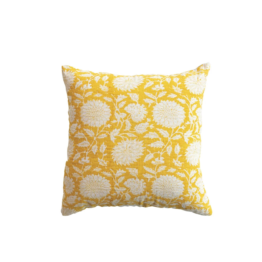 Square Cotton & Linen Voile Block Printed Pillow
