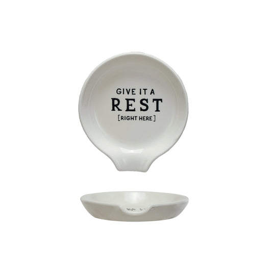 Stoneware Spoon Rest w/ Wax Relief Saying ©