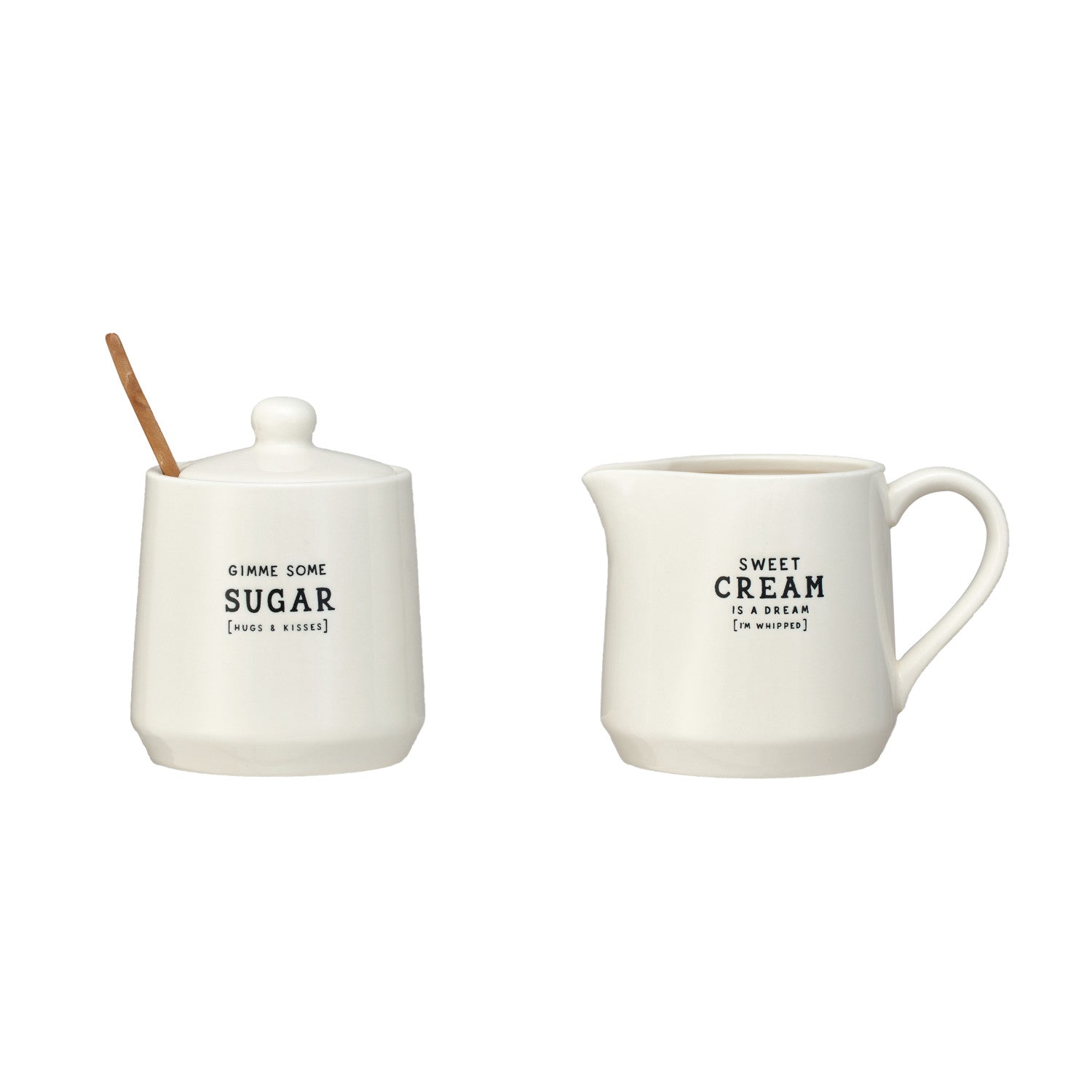 12 oz. Stoneware Creamer & 12 oz. Sugar Pot w/ Bamboo Spoon, Set of 3 ©