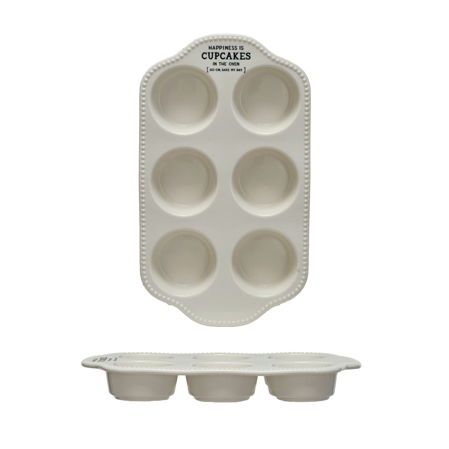 Stoneware Muffin Pan w/ Hobnail Edge & Wax Relief Saying ©