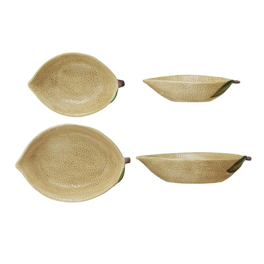 Hand-Painted Stoneware Lemon Shaped Bowl
