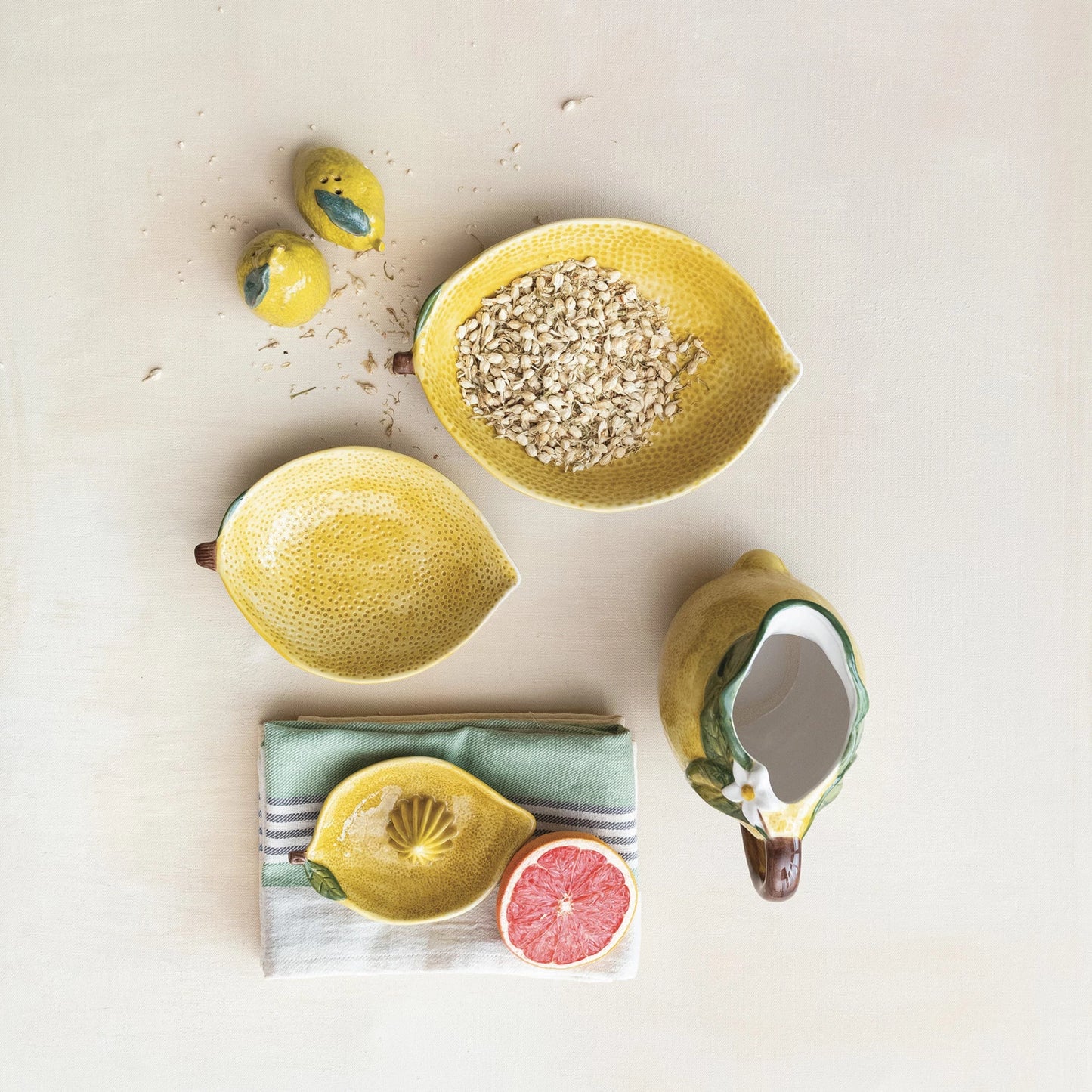 Hand-Painted Stoneware Lemon Shaped Bowl