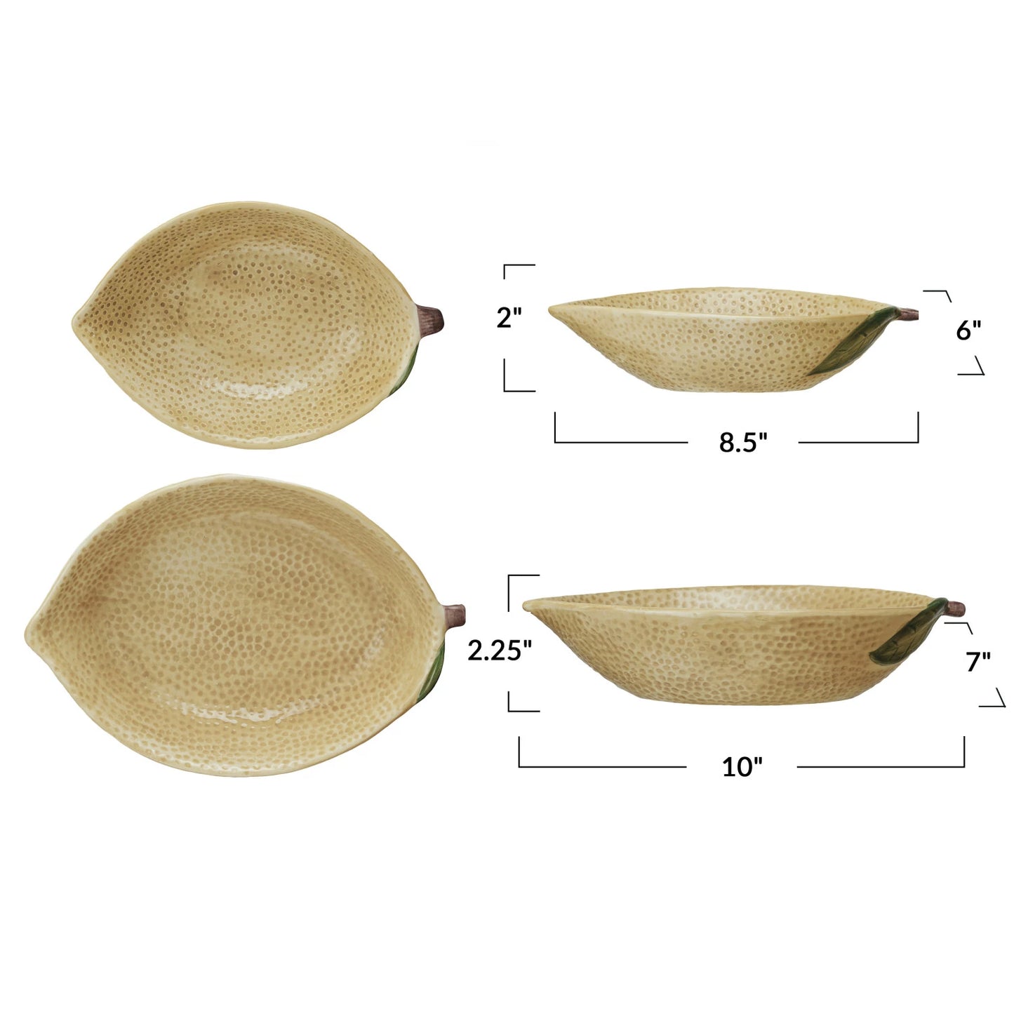 Hand-Painted Stoneware Lemon Shaped Bowl