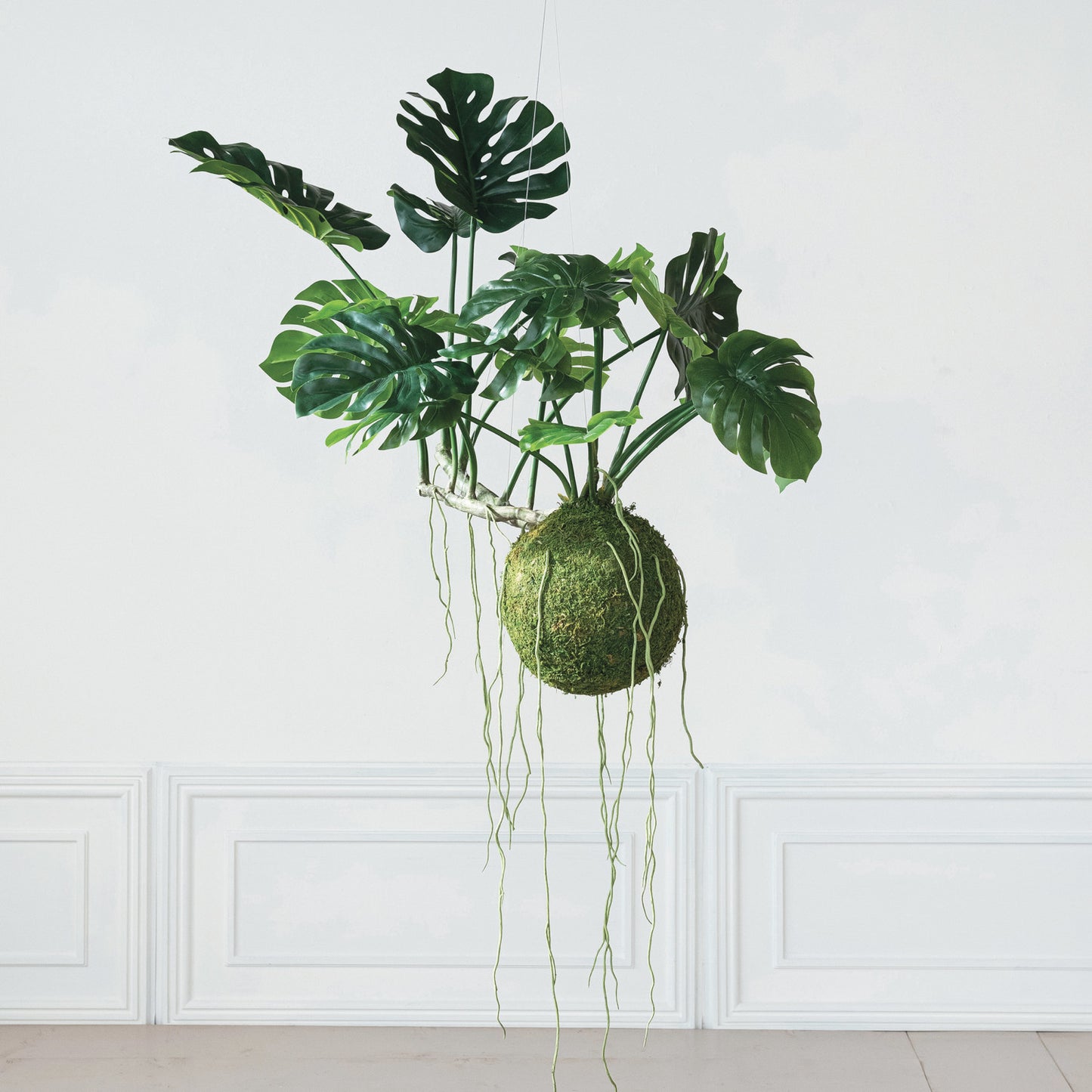 Hanging Faux Monstera Kokedama