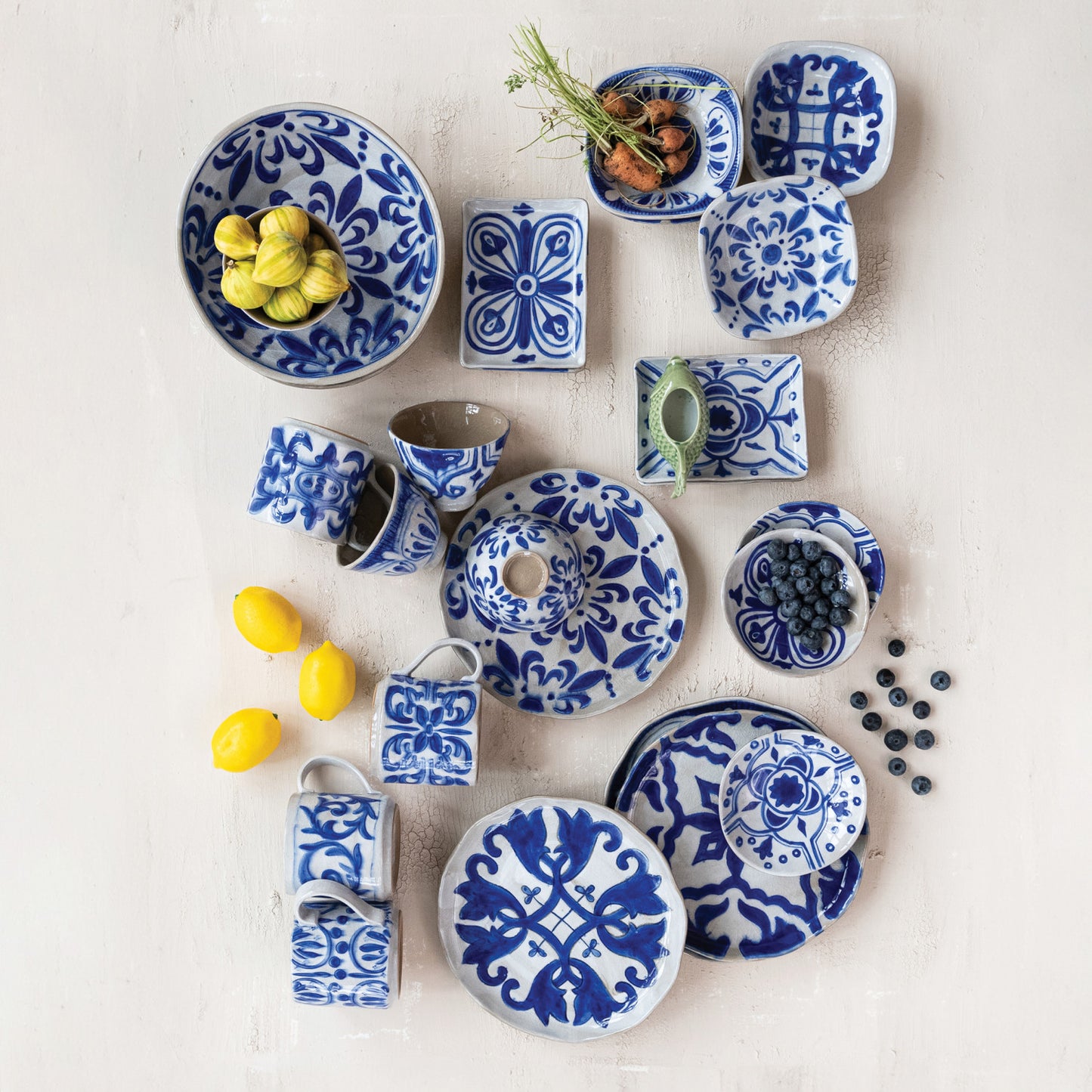 Hand-Painted Stoneware Footed Dish
