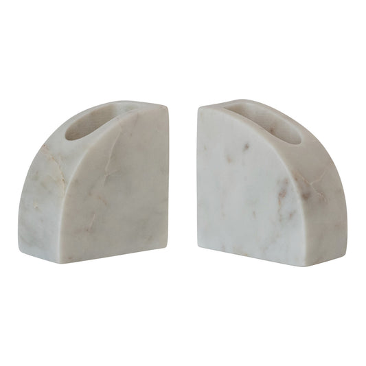 Marble Vase/Container Bookends, White, Set of 2