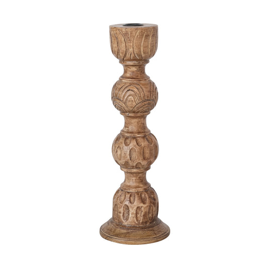 Hand-Carved Mango Wood Taper Holder, Natural