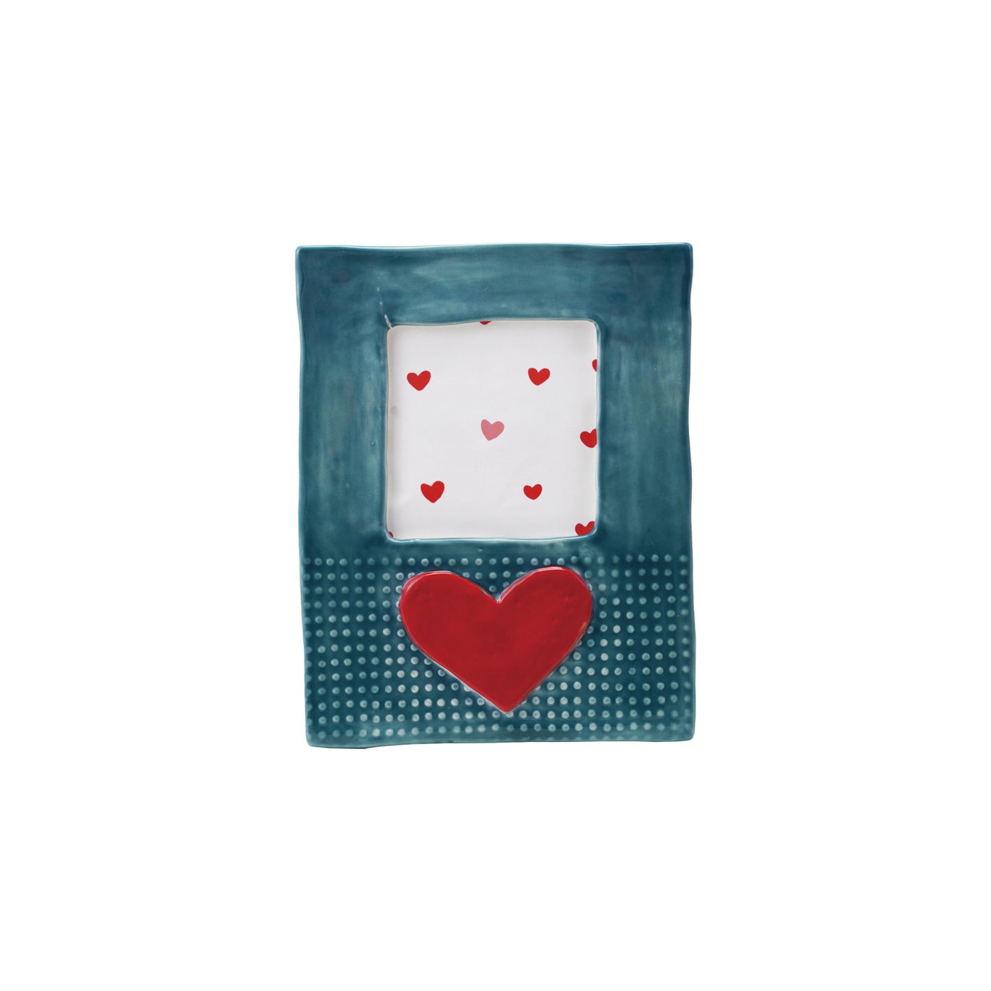 Handmade Stoneware Photo Frame with Heart (3-3/4" Square Photo) ©