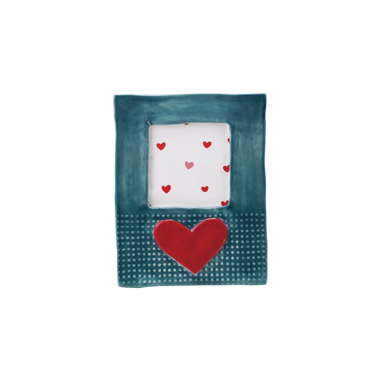Handmade Stoneware Photo Frame with Heart (3-3/4" Square Photo) ©