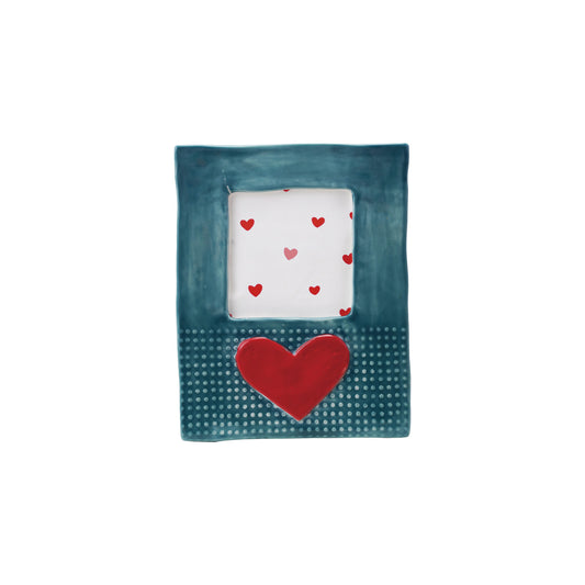 Handmade Stoneware Photo Frame with Heart (3-3/4" Square Photo) ©