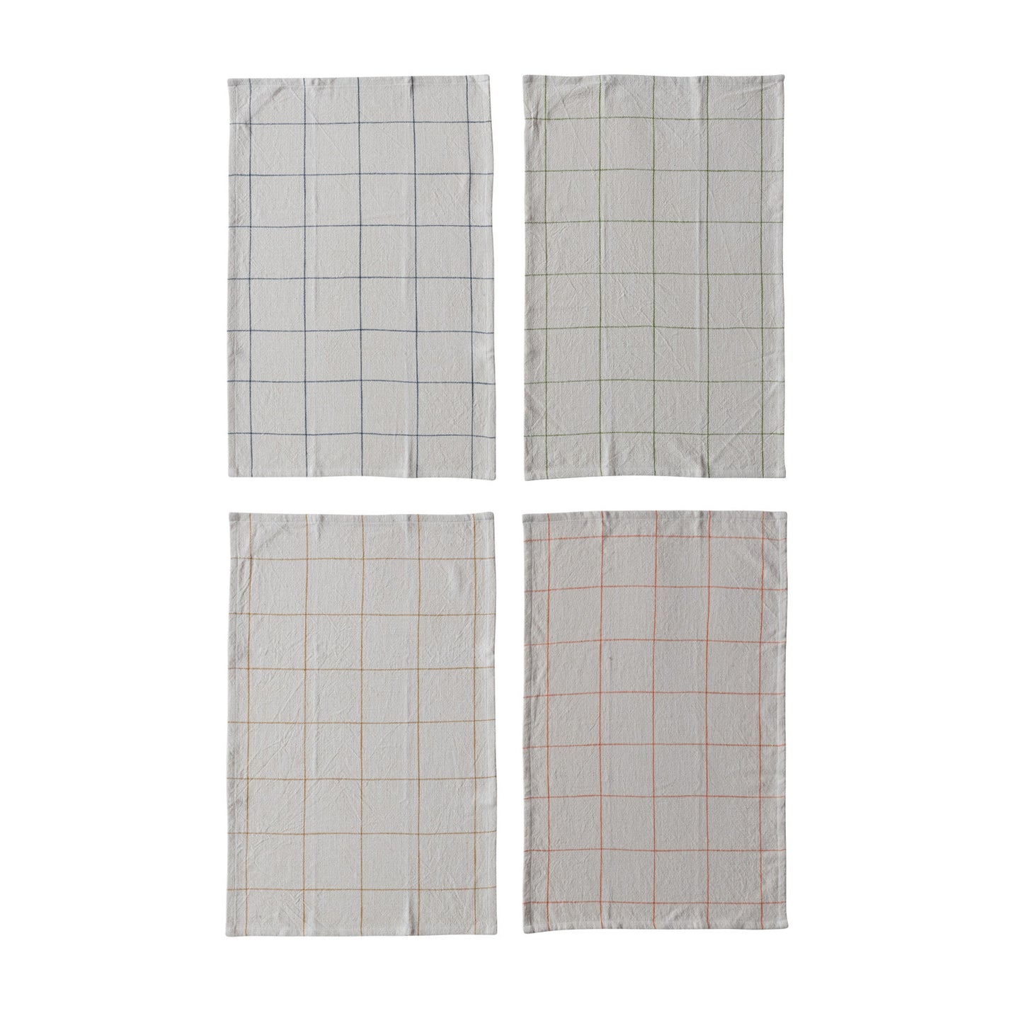 Woven Cotton Printed Tea Towel with Grid Pattern, 4 Colors
