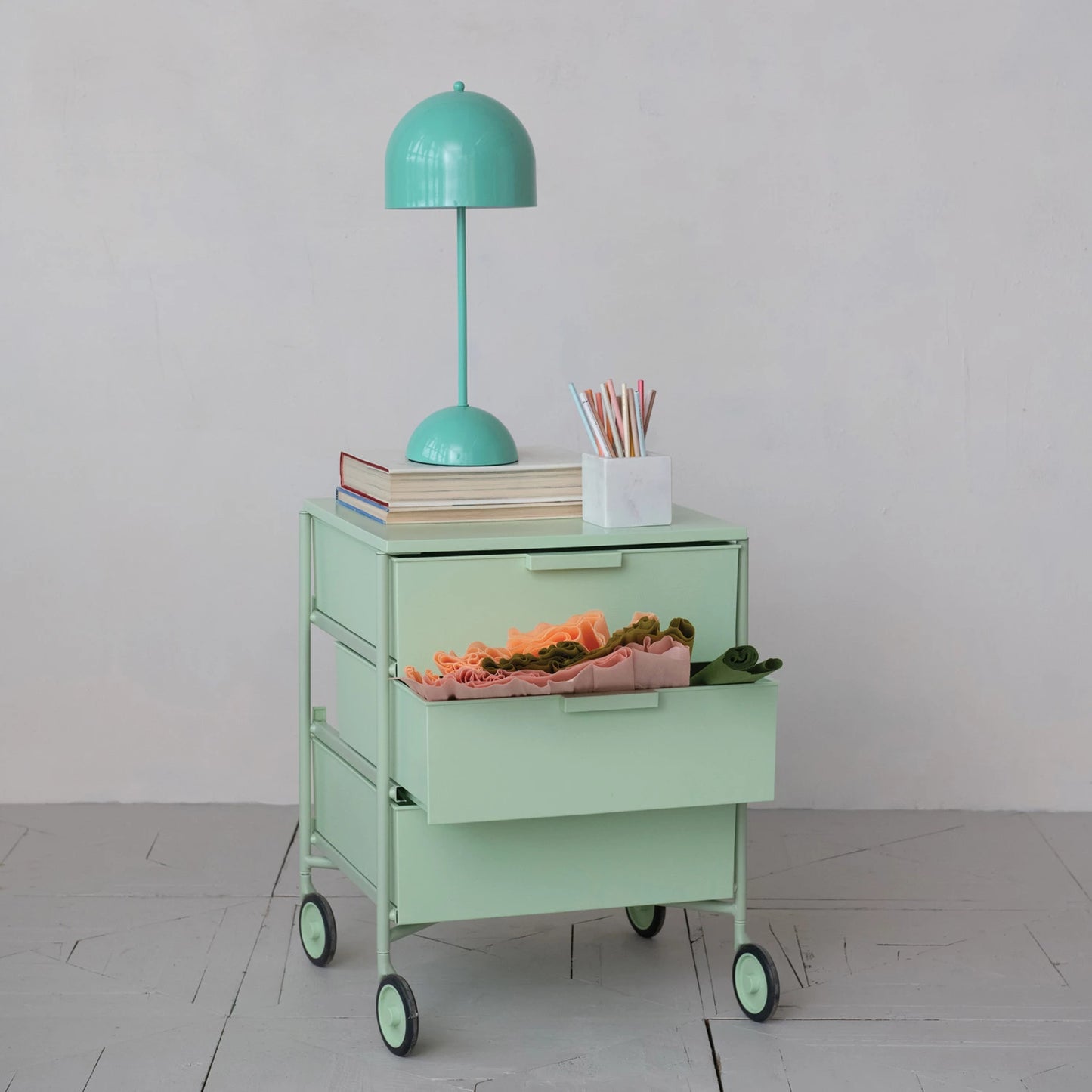Cabinet on Oversized Casters w/ 3 Drawers