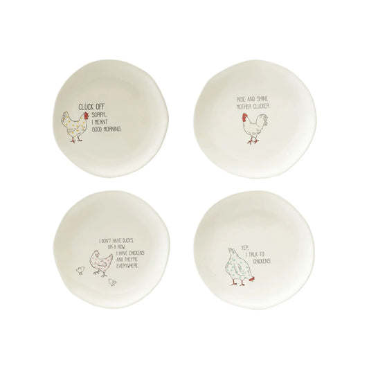 Stoneware Plate w/ Chicken & Saying, 4 Styles