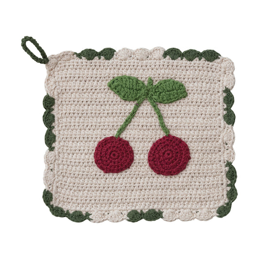 Crocheted Pot Holder with Cherries