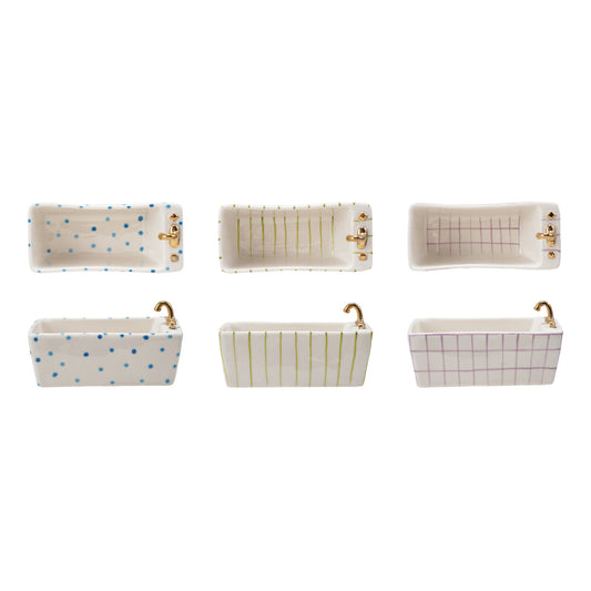 Hand-Painted Stoneware Bathtub Soap Dish