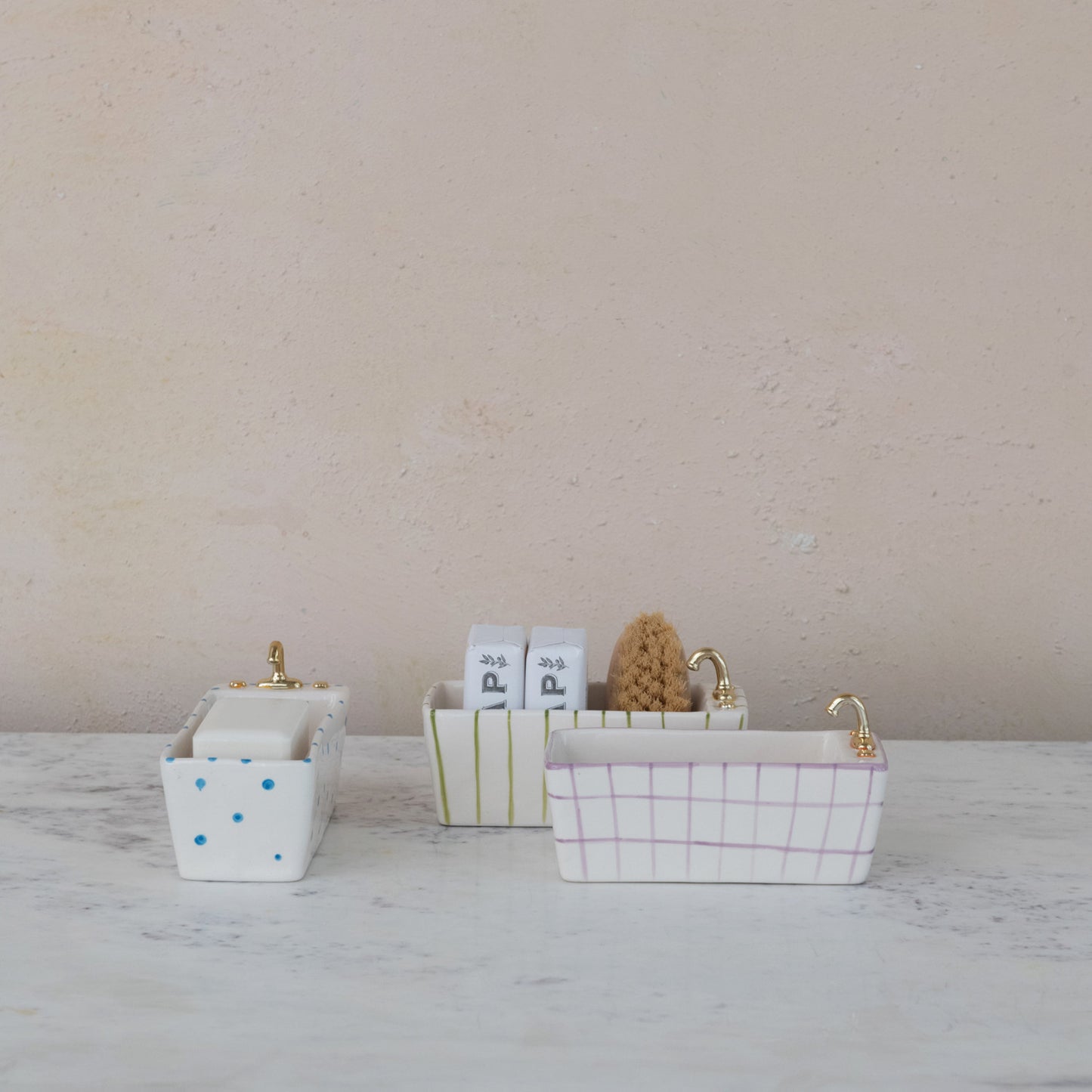 Hand-Painted Stoneware Bathtub Soap Dish