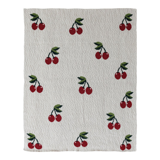 Cotton Knit Baby Blanket with Cherries