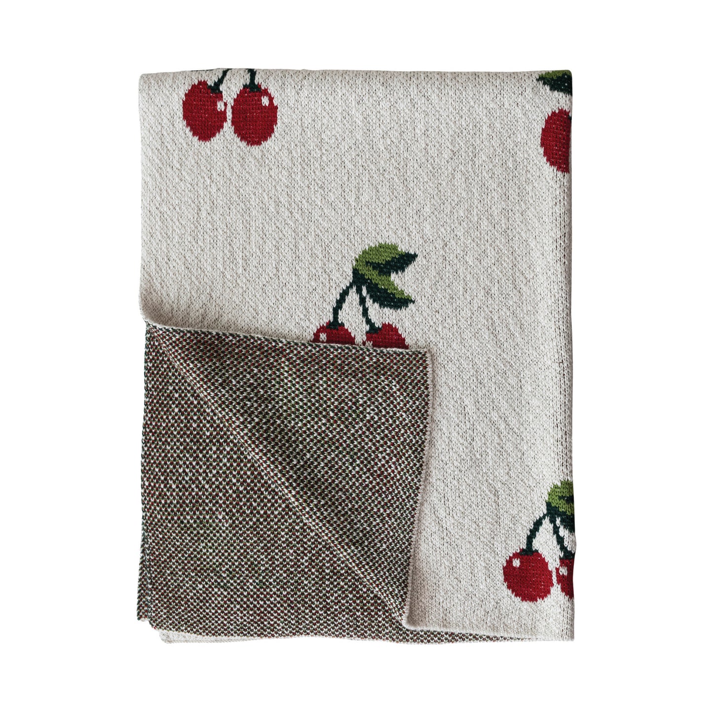 Cotton Knit Baby Blanket with Cherries