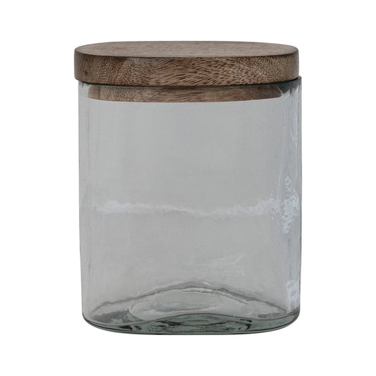 14 oz. Hand-Blown Glass Jar with Mango Wood Lid, Natural