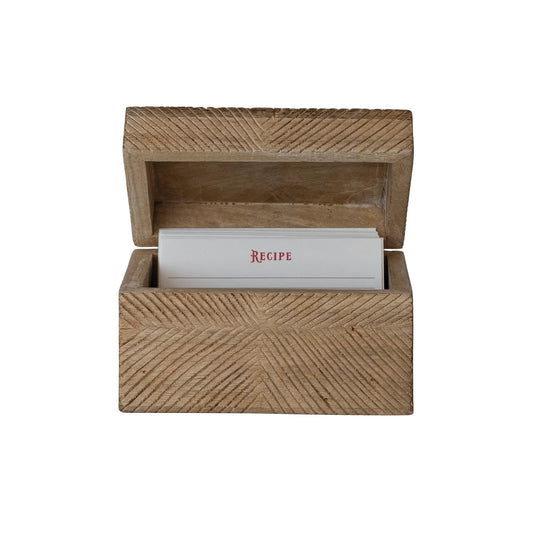 Hand-Carved Mango Wood Recipe Box with Recipe Cards