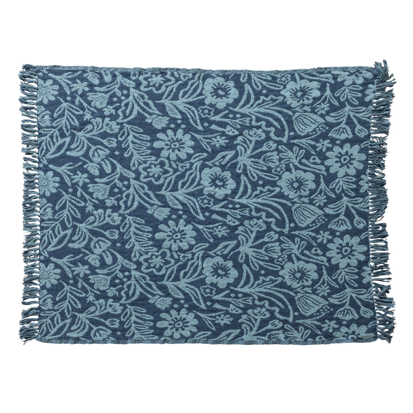 Woven Recycled Cotton Blend Jacquard Throw with Floral Pattern