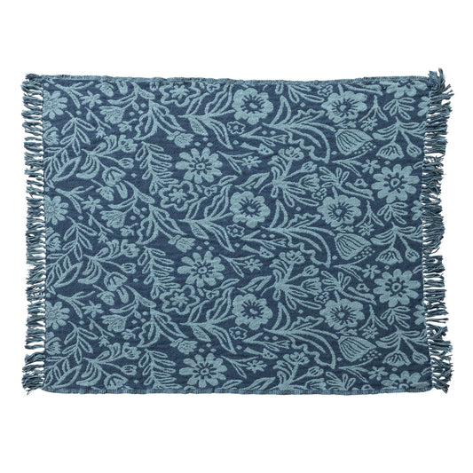 Woven Recycled Cotton Blend Jacquard Throw with Floral Pattern