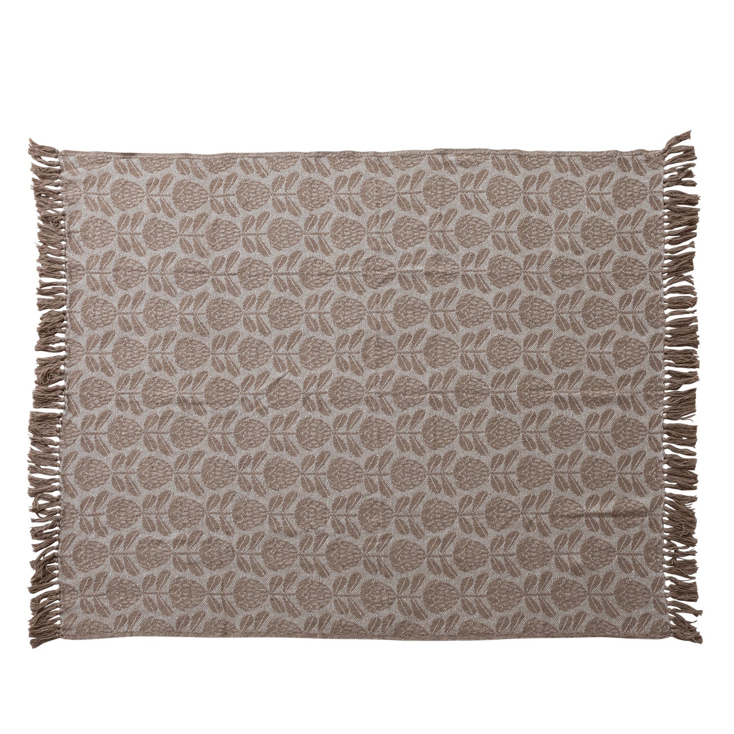Woven Recycled Cotton Blend Jacquard Throw with Floral Pattern
