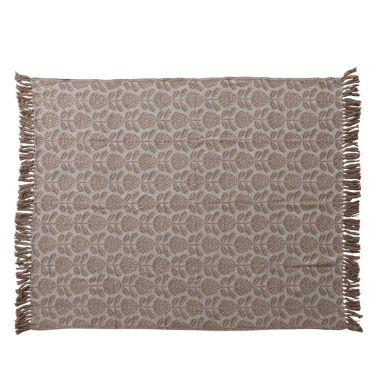 Woven Recycled Cotton Blend Jacquard Throw with Floral Pattern