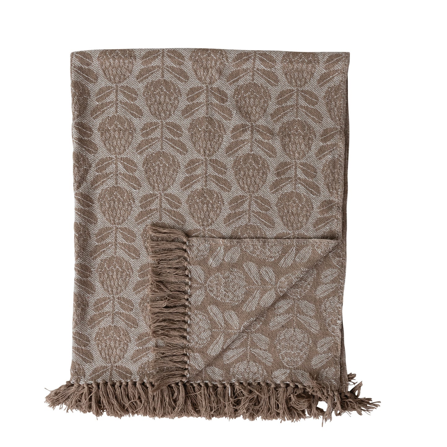 Woven Recycled Cotton Blend Jacquard Throw with Floral Pattern