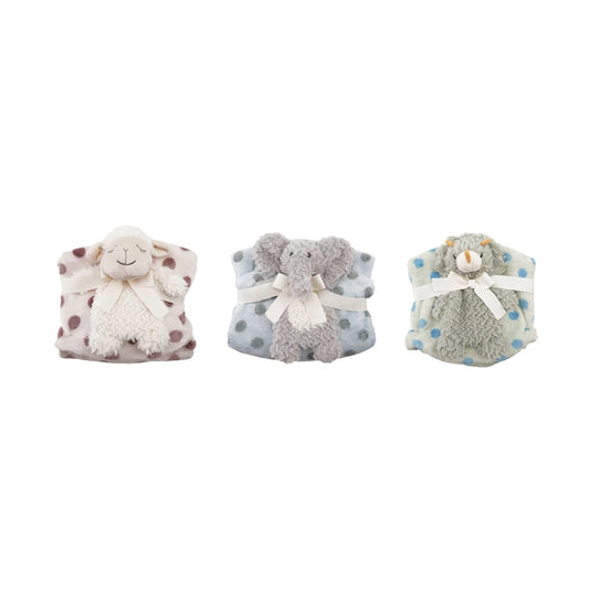 Plush Animal with Polka Dot Blanket