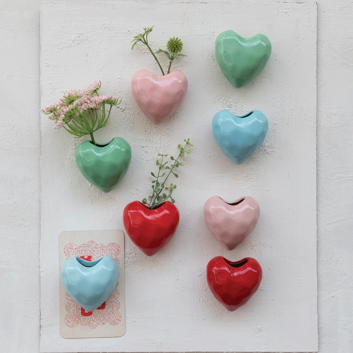 Stoneware Heart Shaped Mini Vase with Magnets