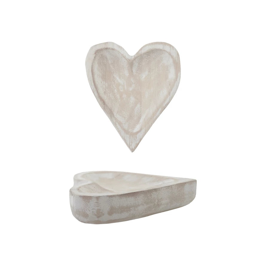 Carved Paulownia Wood Heart Shaped Dish
