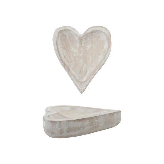 Carved Paulownia Wood Heart Shaped Dish
