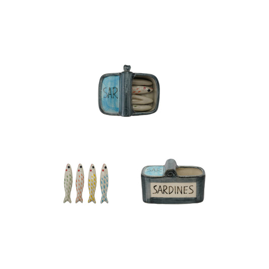 Hand-Painted Stoneware Sardine Utensil Rests
