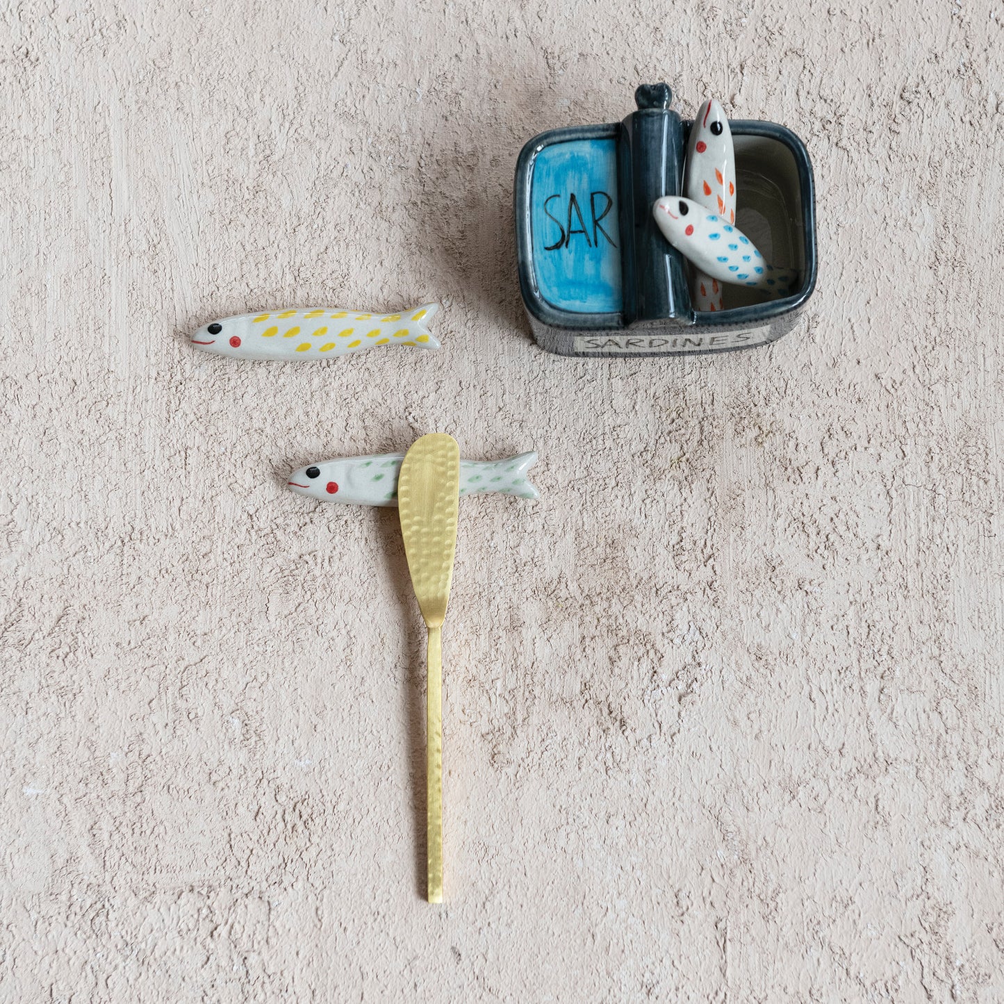 Hand-Painted Stoneware Sardine Utensil Rests