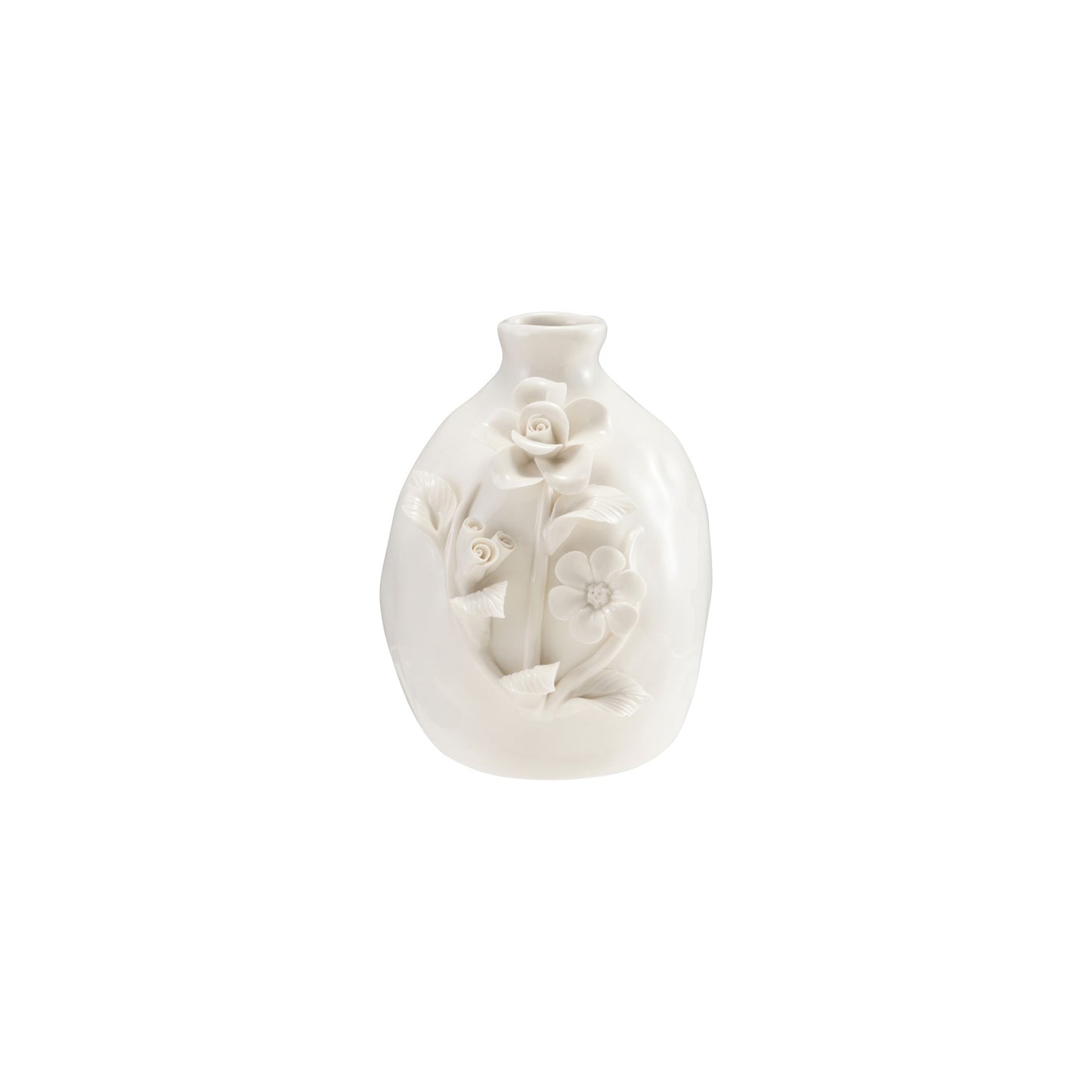 White Stoneware Vase with 3D Flowers